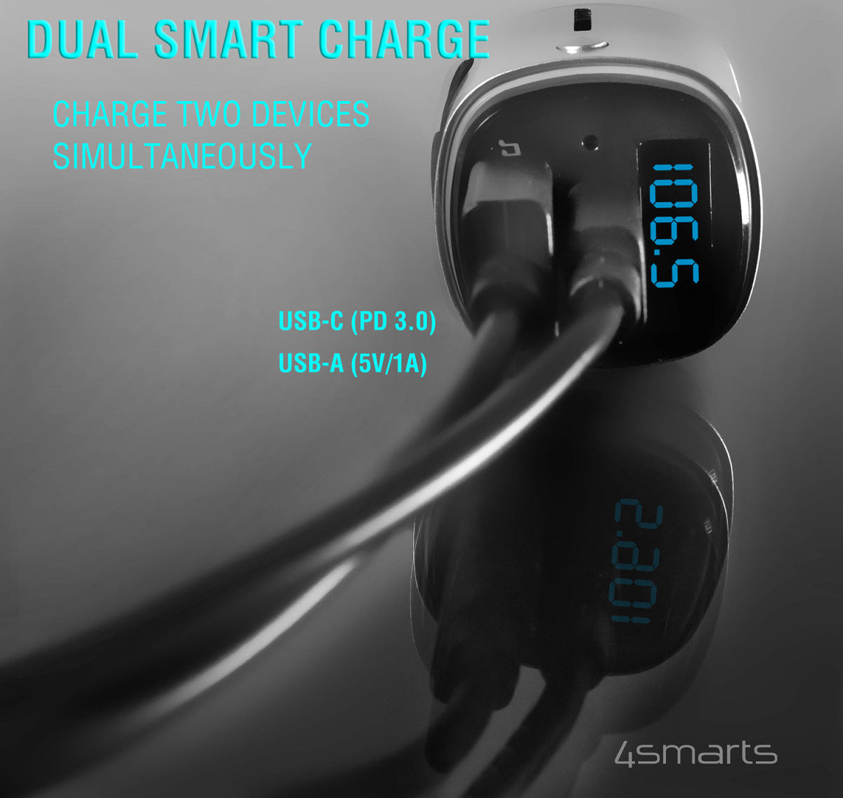 4smarts Bluetooth FM Muziek Transmitter USB/USB-C Auto Snellader Zwart afbeelding 6