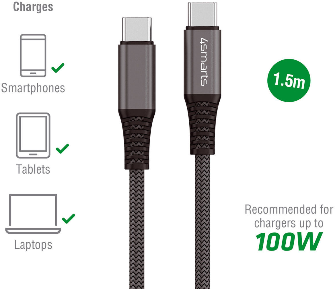 4smarts PremiumCord 100W USB-C naar USB-C Kabel 5A 1.5M Zwart afbeelding 4