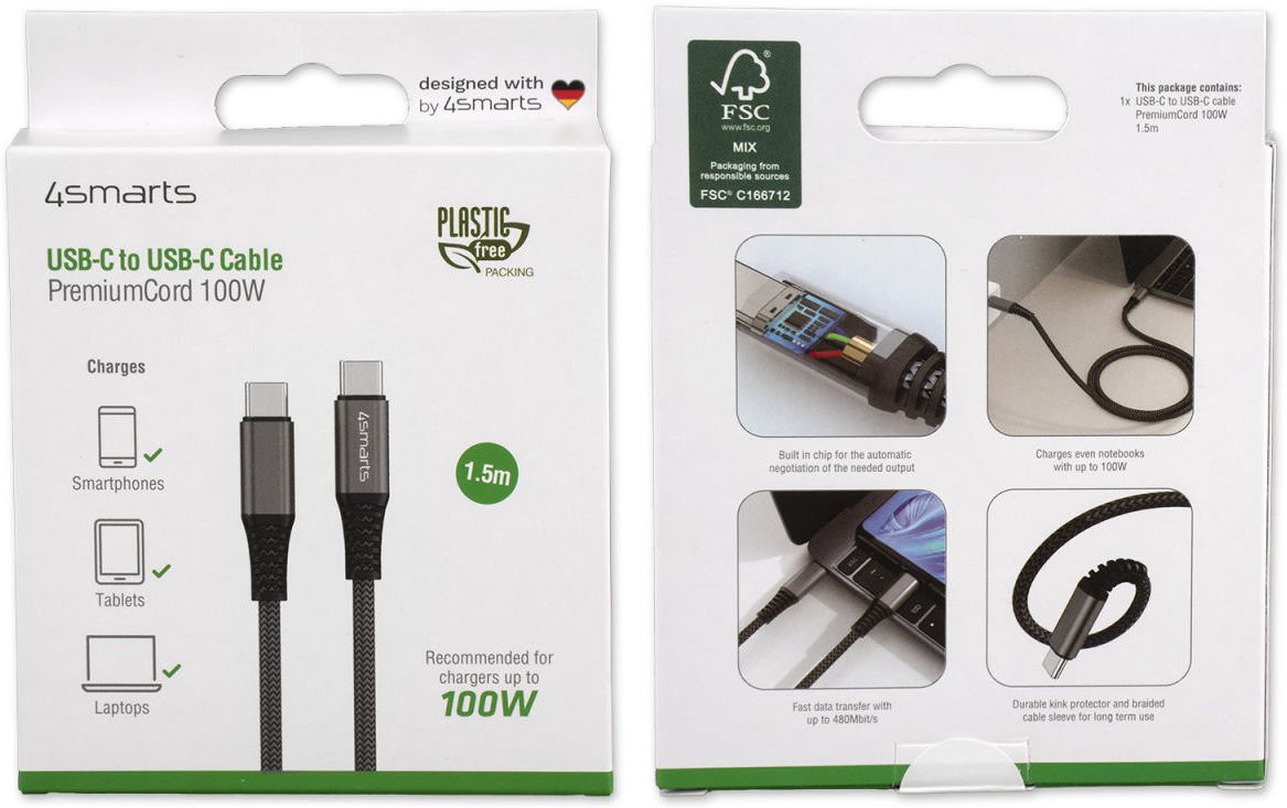 4smarts PremiumCord 100W USB-C naar USB-C Kabel 5A 1.5M Zwart afbeelding 12
