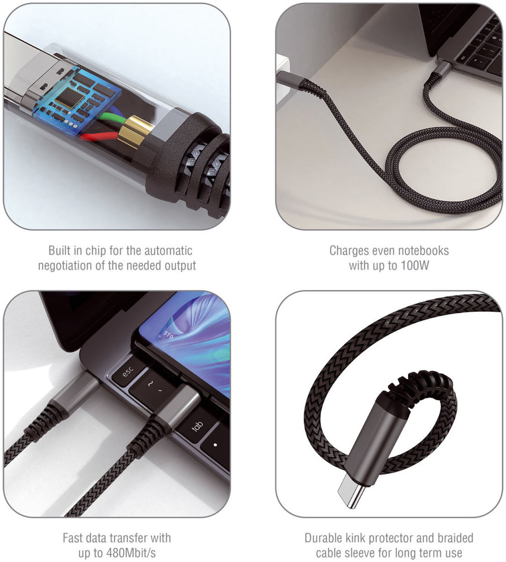 4smarts PremiumCord 100W USB-C naar USB-C Kabel 5A 1.5M Zwart afbeelding 5