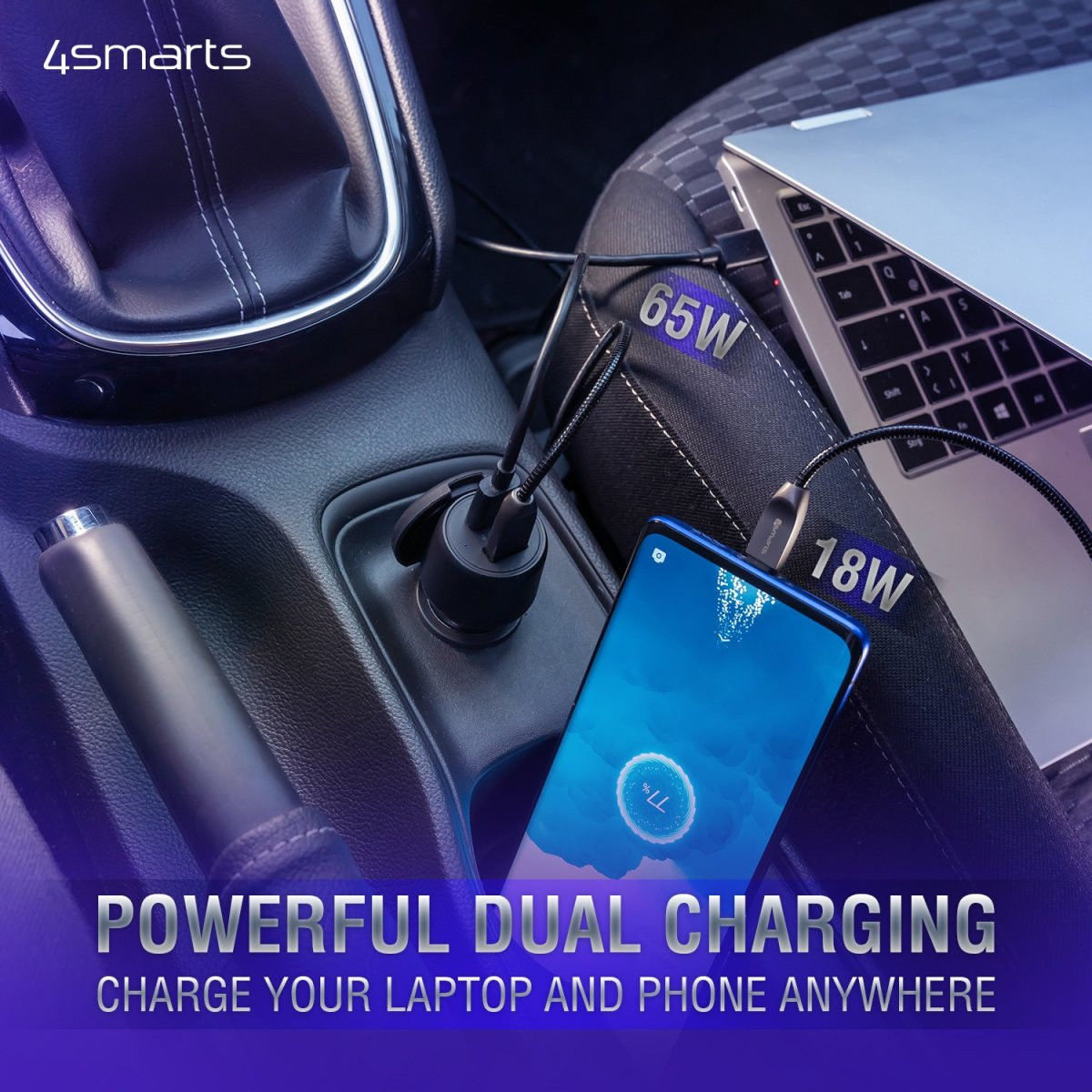 4smarts Fast Charge Auto Snellader 83W met PD en Quick Charge Zwart afbeelding 4