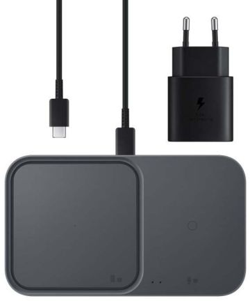 Originele Samsung Wireless Charger Duo Pad 15W + Adapter 25W Grijs Opladers