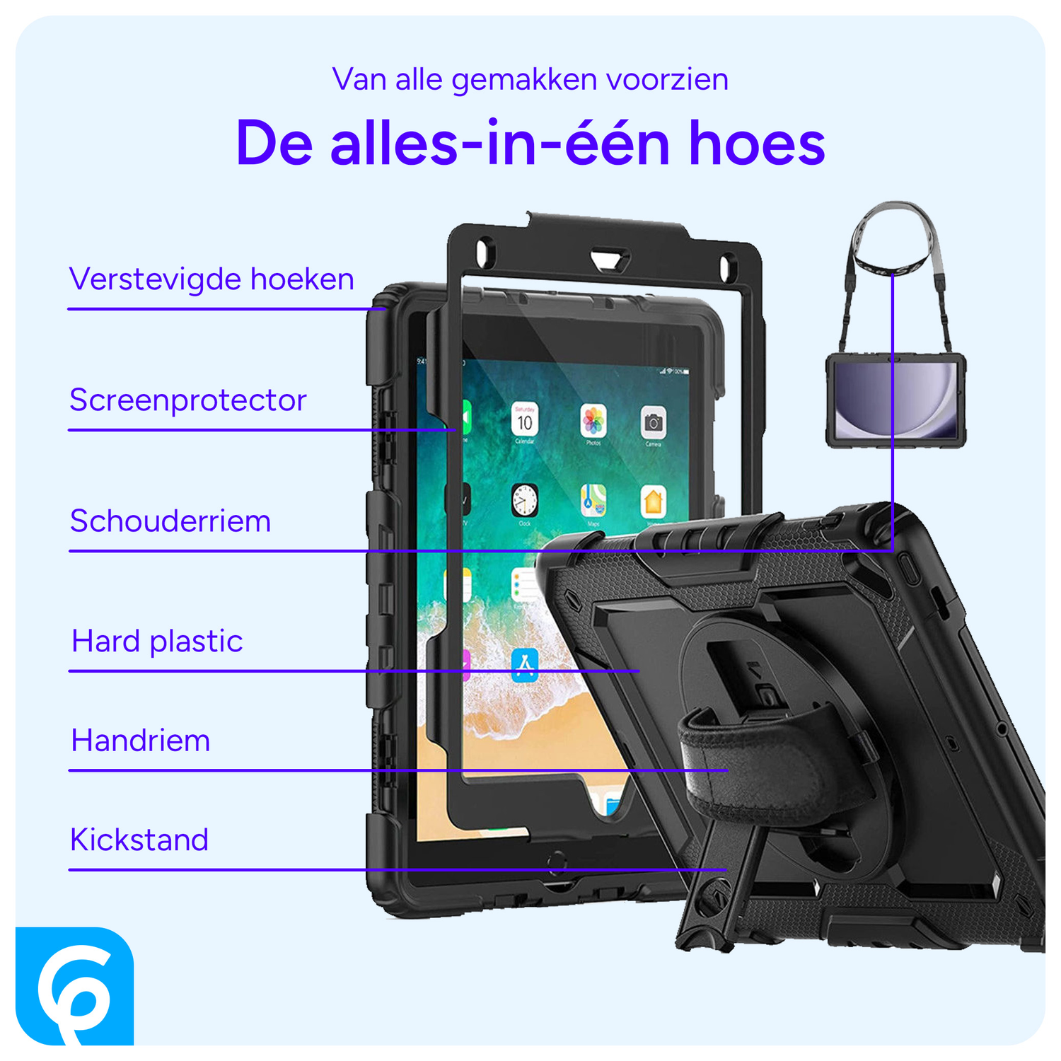 Apple iPad 9.7 (2017/2018) / Air 2 Hoes met Screen Protector en Handriem Zwart afbeelding 4