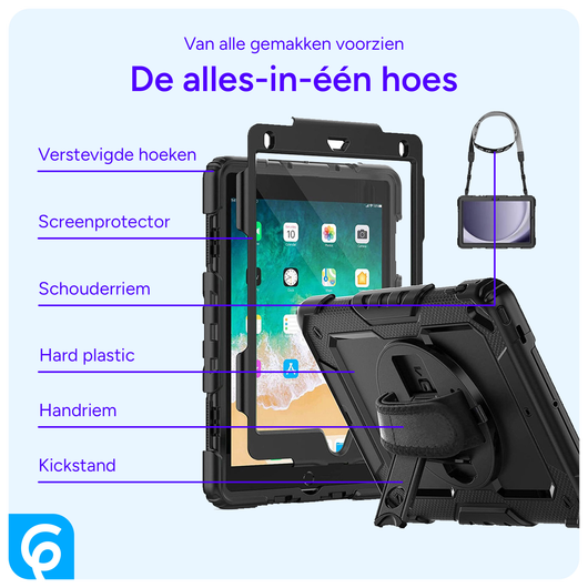 Apple iPad 9.7 (2017/2018) / Air 2 Hoes met Screen Protector en Handriem Zwart afbeelding 4