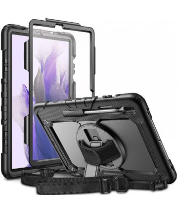 Samsung Galaxy Tab S7 FE Hoes met Screenprotector en Handriem Zwart Hoesjes