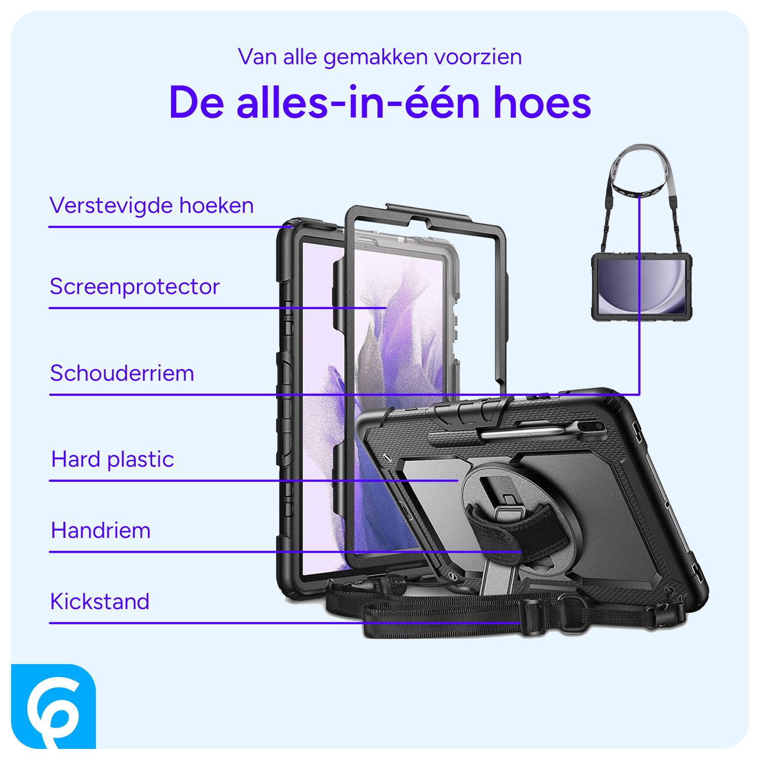 Samsung Galaxy Tab S8+ / S7+ / S7 FE Hoes met Screen Protector en Handriem Zwart afbeelding 5