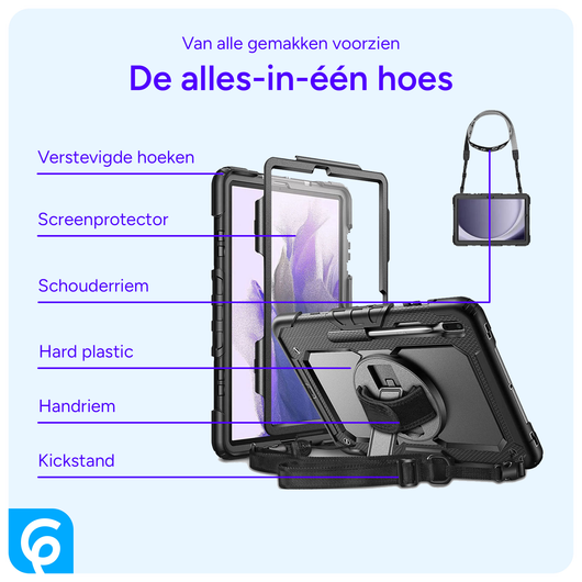 Samsung Galaxy Tab S8+ / S7+ / S7 FE Hoes met Screen Protector en Handriem Zwart afbeelding 5