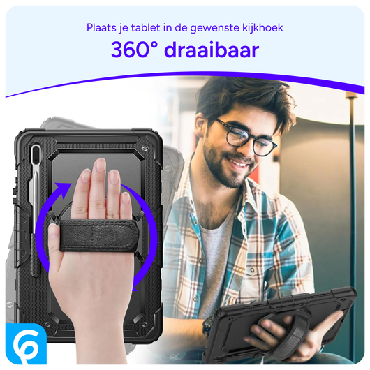 Samsung Galaxy Tab S8+ / S7+ / S7 FE Hoes met Screen Protector en Handriem Zwart afbeelding 8