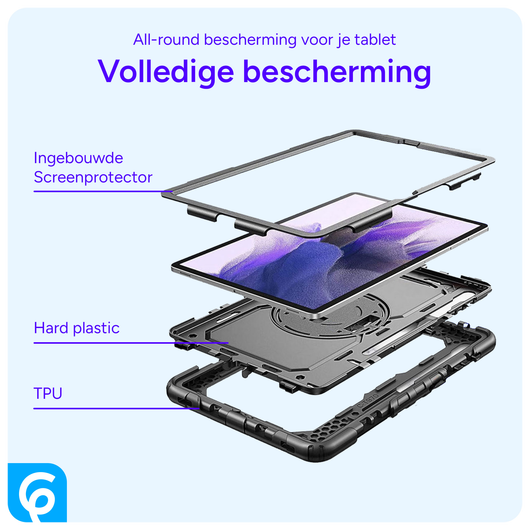 Samsung Galaxy Tab S8+ / S7+ / S7 FE Hoes met Screen Protector en Handriem Zwart afbeelding 9