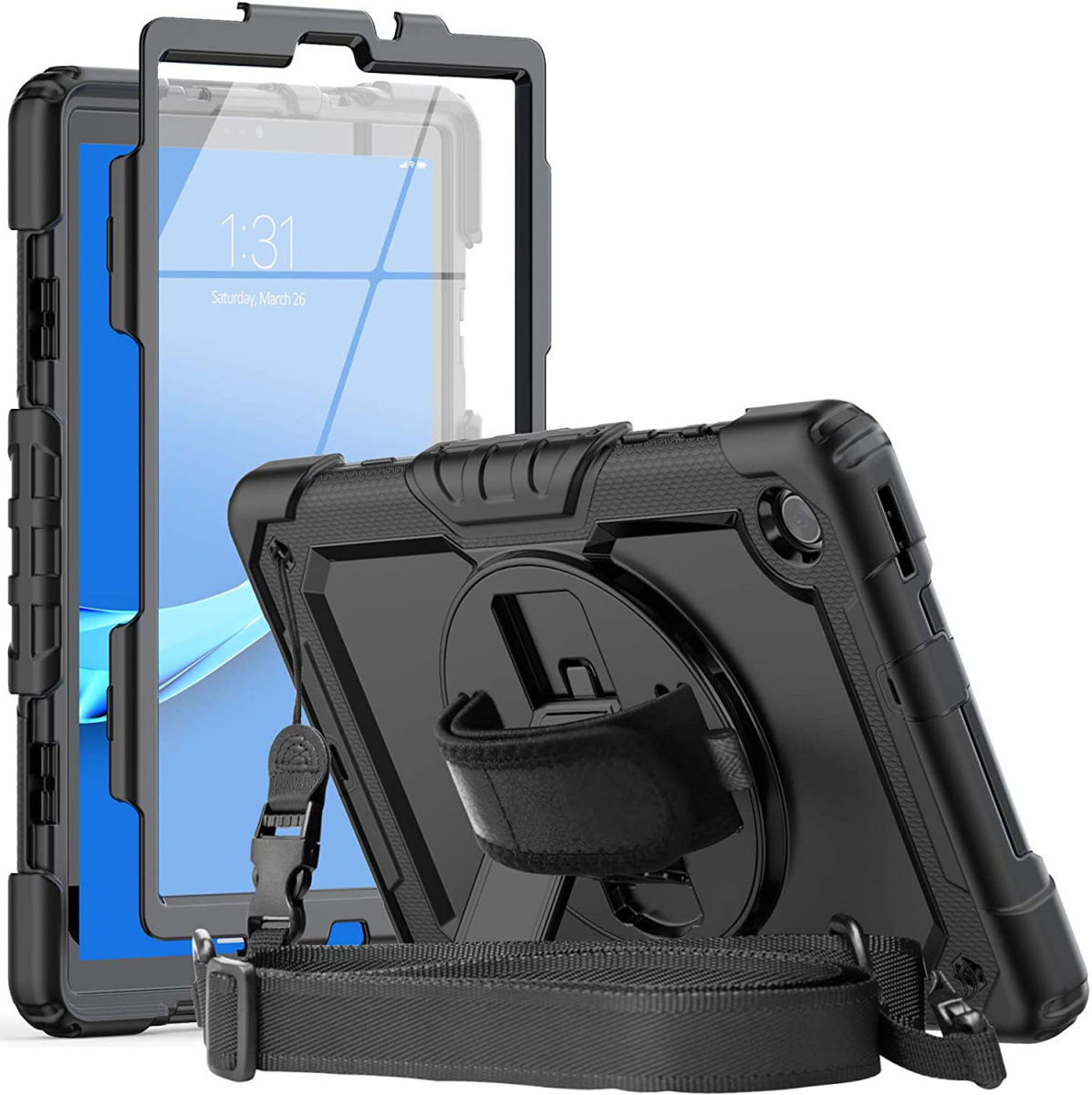 Lenovo Tab M10 Plus / FHD Plus Hoes met Screen Protector en Handriem Zwart afbeelding 1