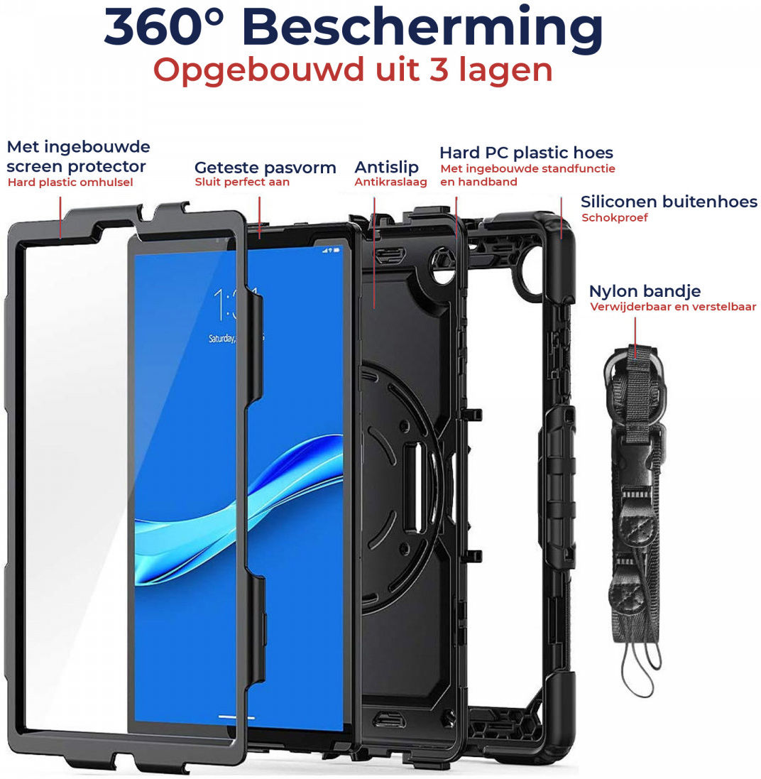 Lenovo Tab M10 Plus / FHD Plus Hoes met Screen Protector en Handriem Zwart afbeelding 2