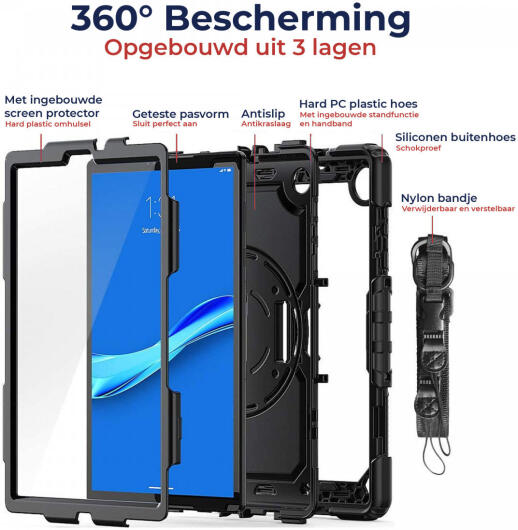 Lenovo Tab M10 Plus / FHD Plus Hoes met Screen Protector en Handriem Zwart afbeelding 2