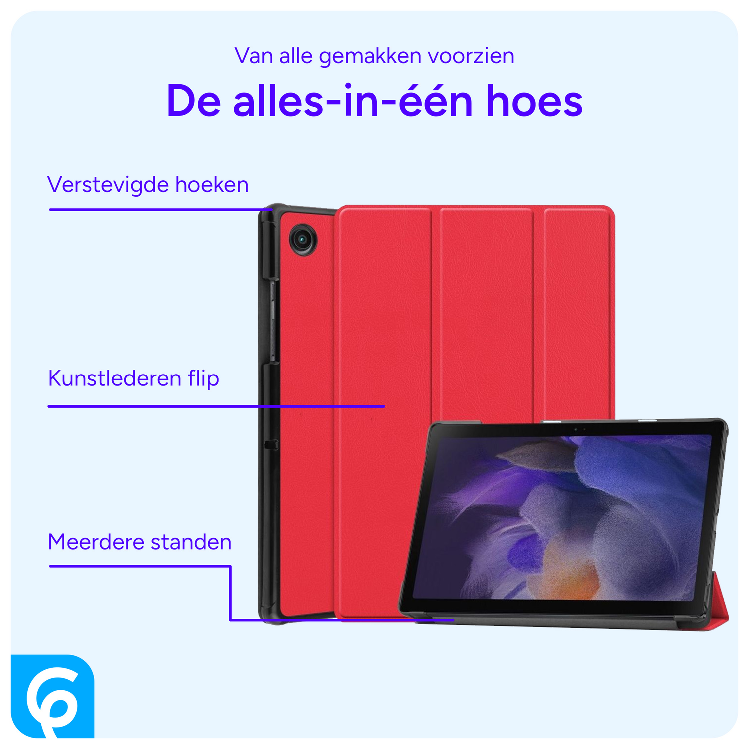 Samsung Galaxy Tab A8 Hoes Tri-Fold Book Case Rood afbeelding 3