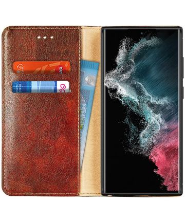 Samsung Galaxy S22 Hoesje met Pasjes Book Case Kunstleer Bruin Hoesjes