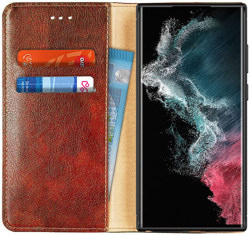 Samsung Galaxy S22 Hoesje met Pasjes Book Case Kunstleer Bruin afbeelding 1
