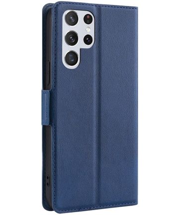 Samsung Galaxy S22 Ultra Hoesje Vintage Book Case Kaarthouder Blauw Hoesjes