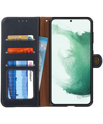 KHAZNEH Samsung Galaxy S22 Plus Hoesje RFID Book Case Echt Leer Blauw Hoesjes