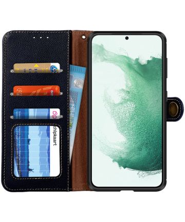 KHAZNEH Samsung Galaxy S22 Plus Hoesje RFID Book Case Echt Leer Zwart Hoesjes