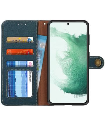 KHAZNEH Samsung Galaxy S22 Plus Hoesje RFID Book Case Echt Leer Groen Hoesjes