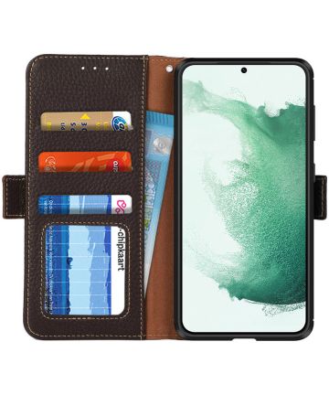 KHAZNEH Samsung Galaxy S22 Plus Hoesje RFID Wallet Echt Leer Bruin Hoesjes
