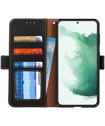 KHAZNEH Samsung Galaxy S22 Plus Hoesje RFID Wallet Echt Leer Zwart Hoesjes