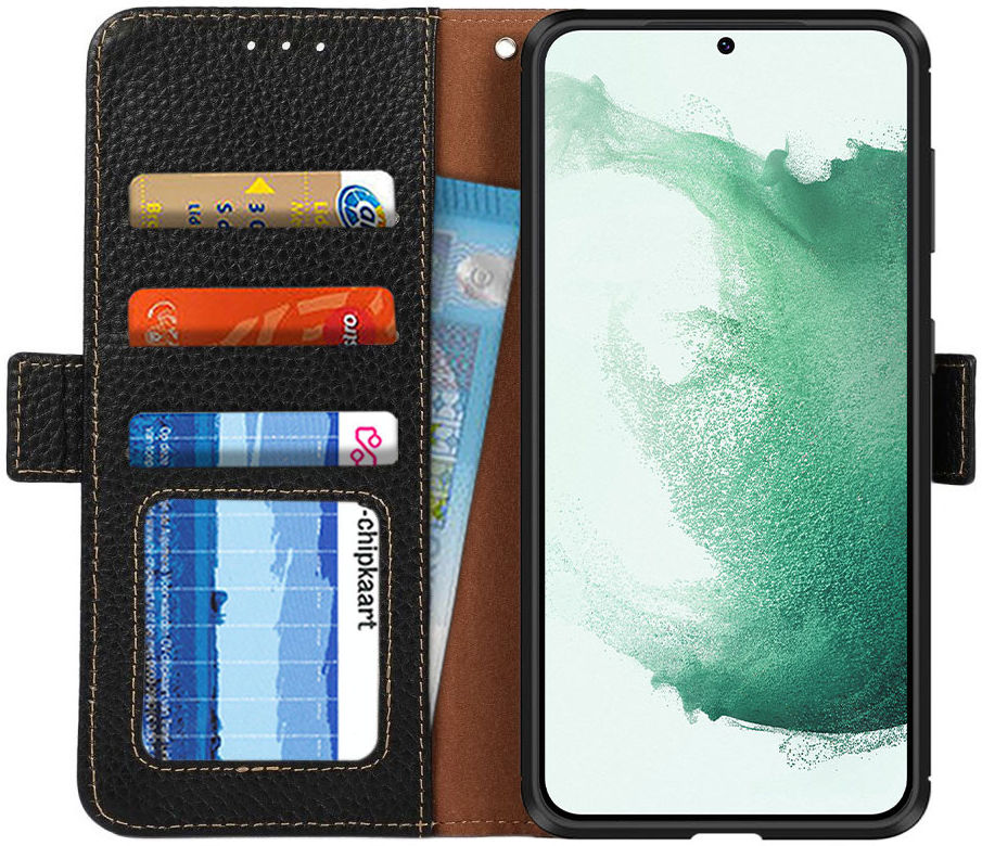 KHAZNEH Samsung Galaxy S22 Plus Hoesje RFID Wallet Echt Leer Zwart afbeelding 1
