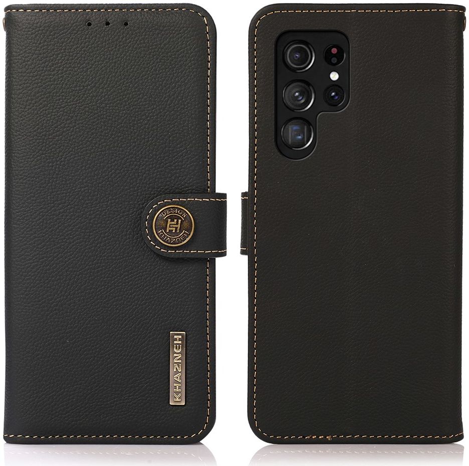 KHAZNEH Samsung Galaxy S22 Ultra Hoesje RFID Book Case Echt Leer Zwart afbeelding 8