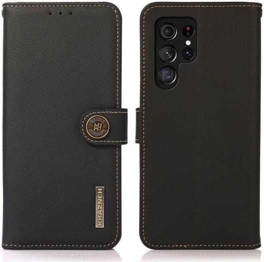 KHAZNEH Samsung Galaxy S22 Ultra Hoesje RFID Book Case Echt Leer Zwart afbeelding 8