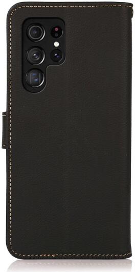 KHAZNEH Samsung Galaxy S22 Ultra Hoesje RFID Book Case Echt Leer Zwart afbeelding 3
