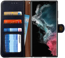 KHAZNEH Samsung Galaxy S22 Ultra Hoesje RFID Book Case Echt Leer Zwart