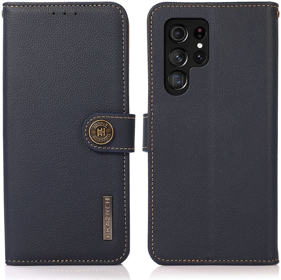 KHAZNEH Samsung Galaxy S22 Ultra Hoesje RFID Book Case Echt Leer Blauw afbeelding 8