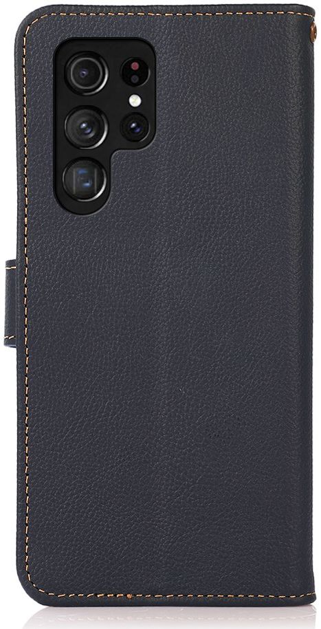 KHAZNEH Samsung Galaxy S22 Ultra Hoesje RFID Book Case Echt Leer Blauw afbeelding 3