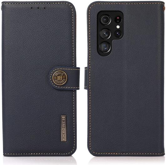 KHAZNEH Samsung Galaxy S22 Ultra Hoesje RFID Book Case Echt Leer Blauw afbeelding 8