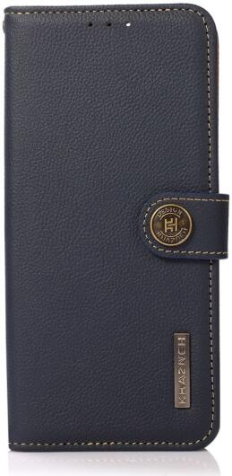 KHAZNEH Samsung Galaxy S22 Ultra Hoesje RFID Book Case Echt Leer Blauw afbeelding 2