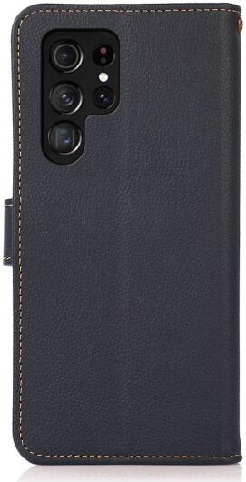 KHAZNEH Samsung Galaxy S22 Ultra Hoesje RFID Book Case Echt Leer Blauw afbeelding 3