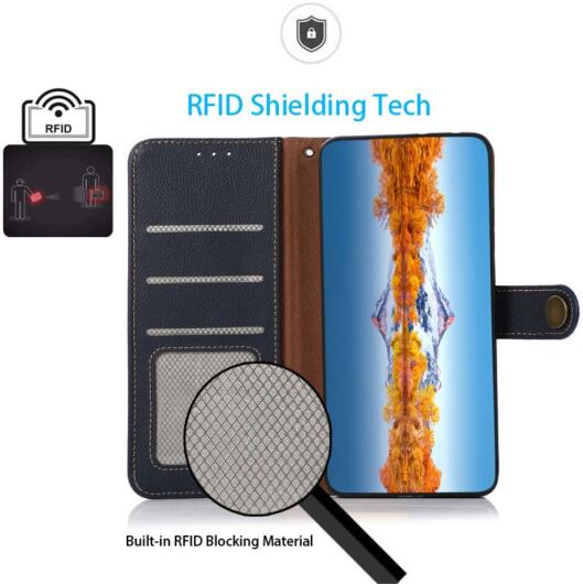 KHAZNEH Samsung Galaxy S22 Ultra Hoesje RFID Book Case Echt Leer Blauw afbeelding 4