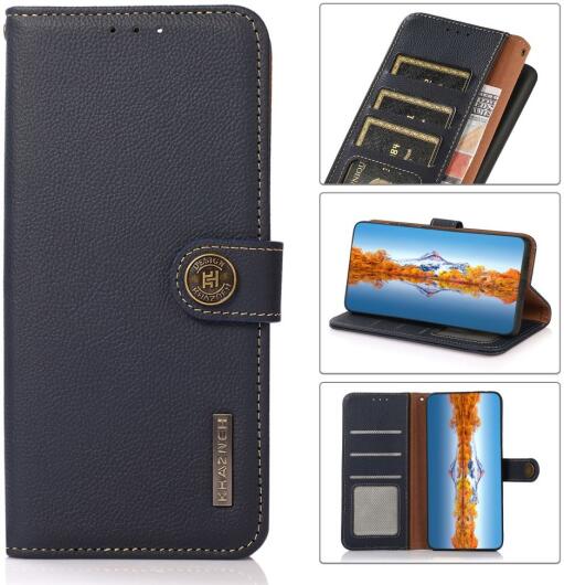 KHAZNEH Samsung Galaxy S22 Ultra Hoesje RFID Book Case Echt Leer Blauw afbeelding 9