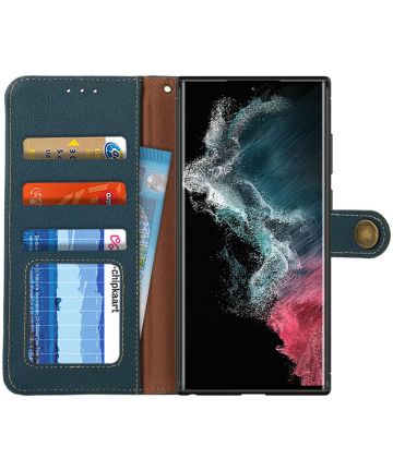 KHAZNEH Samsung Galaxy S22 Ultra Hoesje RFID Book Case Echt Leer Groen Hoesjes