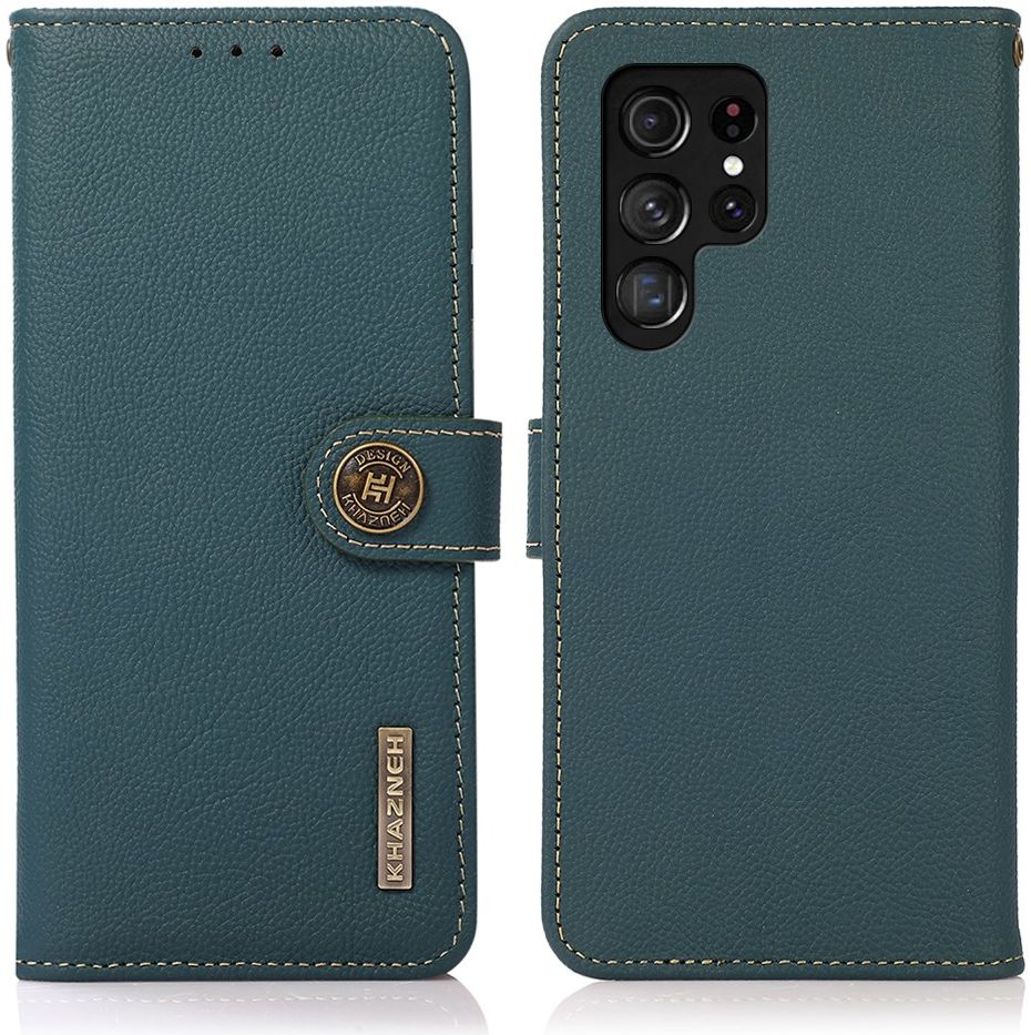 KHAZNEH Samsung Galaxy S22 Ultra Hoesje RFID Book Case Echt Leer Groen afbeelding 8