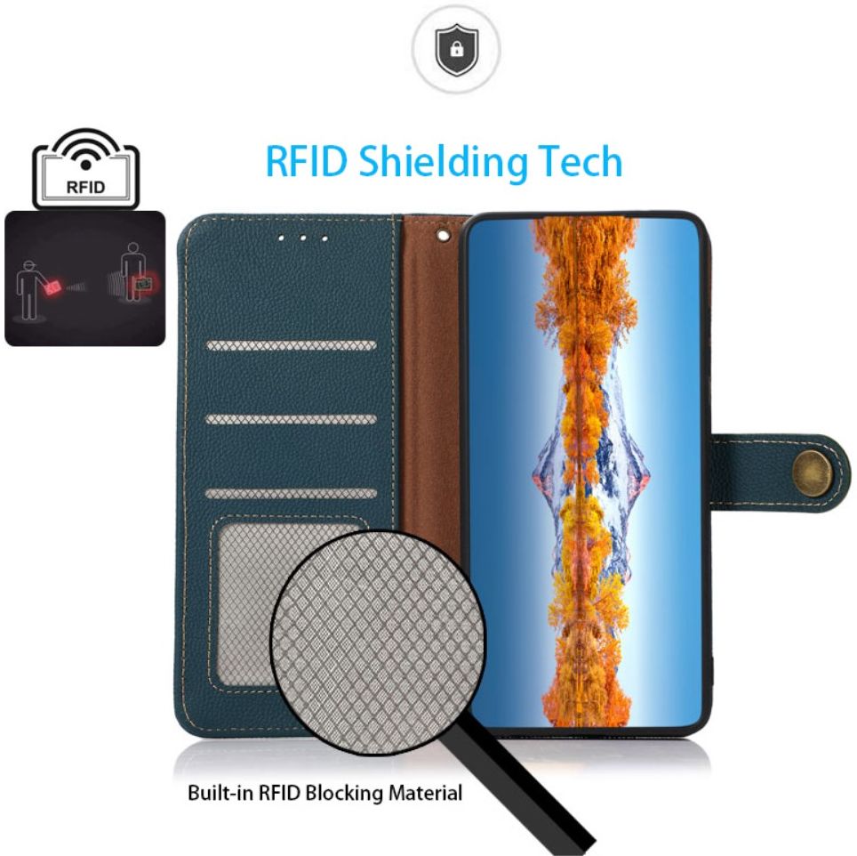 KHAZNEH Samsung Galaxy S22 Ultra Hoesje RFID Book Case Echt Leer Groen afbeelding 4