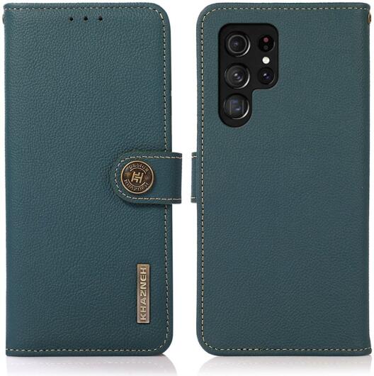 KHAZNEH Samsung Galaxy S22 Ultra Hoesje RFID Book Case Echt Leer Groen afbeelding 8