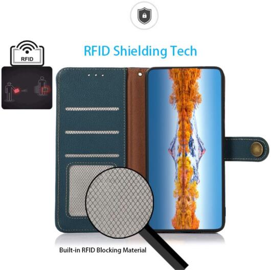 KHAZNEH Samsung Galaxy S22 Ultra Hoesje RFID Book Case Echt Leer Groen afbeelding 4