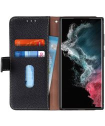 KHAZNEH Samsung Galaxy S22 Ultra Hoesje Wallet Case Echt Leer Zwart