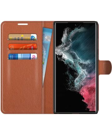 Samsung Galaxy S22 Ultra Hoesje Portemonnee Book Case Kunstleer Bruin Hoesjes