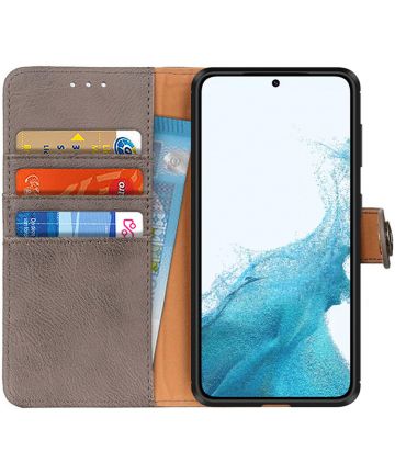 KHAZNEH Samsung Galaxy S22 Hoesje Wallet Book Case Kunstleer Khaki Hoesjes