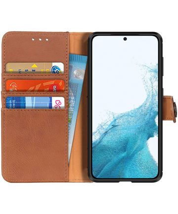 KHAZNEH Samsung Galaxy S22 Hoesje Wallet Book Case Kunstleer Bruin Hoesjes