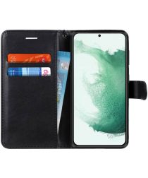 Samsung Galaxy S22 Plus Hoesje Retro Wallet Book Case met Koord Zwart