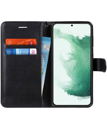 Samsung Galaxy S22 Plus Hoesje Retro Wallet Book Case met Koord Zwart Hoesjes