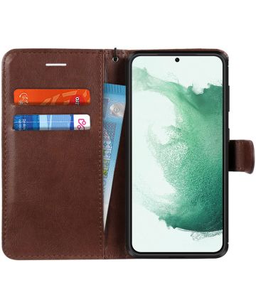 Samsung Galaxy S22 Plus Hoesje Retro Wallet Book Case met Koord Bruin Hoesjes