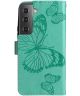 Samsung Galaxy S22 Hoesje Wallet Case met Koord Vlinder Print Groen